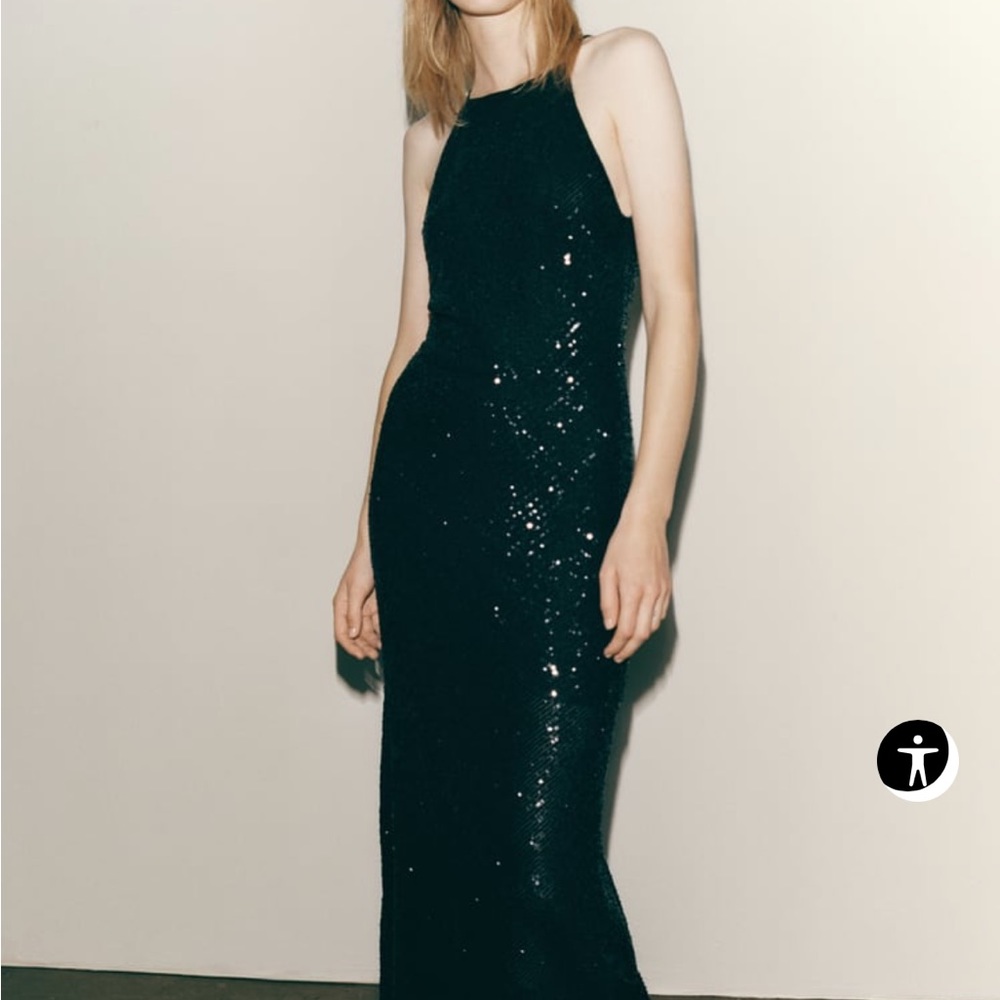 Black sparkly holiday sequins midi dress
